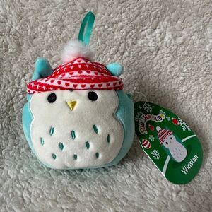 Kellytoy Squishmallows Winston Christmas 4” Ornament Blue Owl Plush Squishy Toy